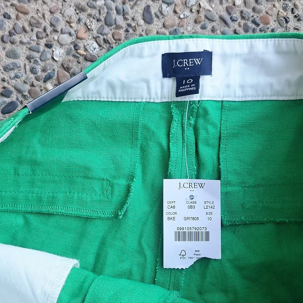 NWT 4" J. Crew Kelly Green Scalloped Hem Cotton Linen Shorts Size 10 - Picture 7 of 11